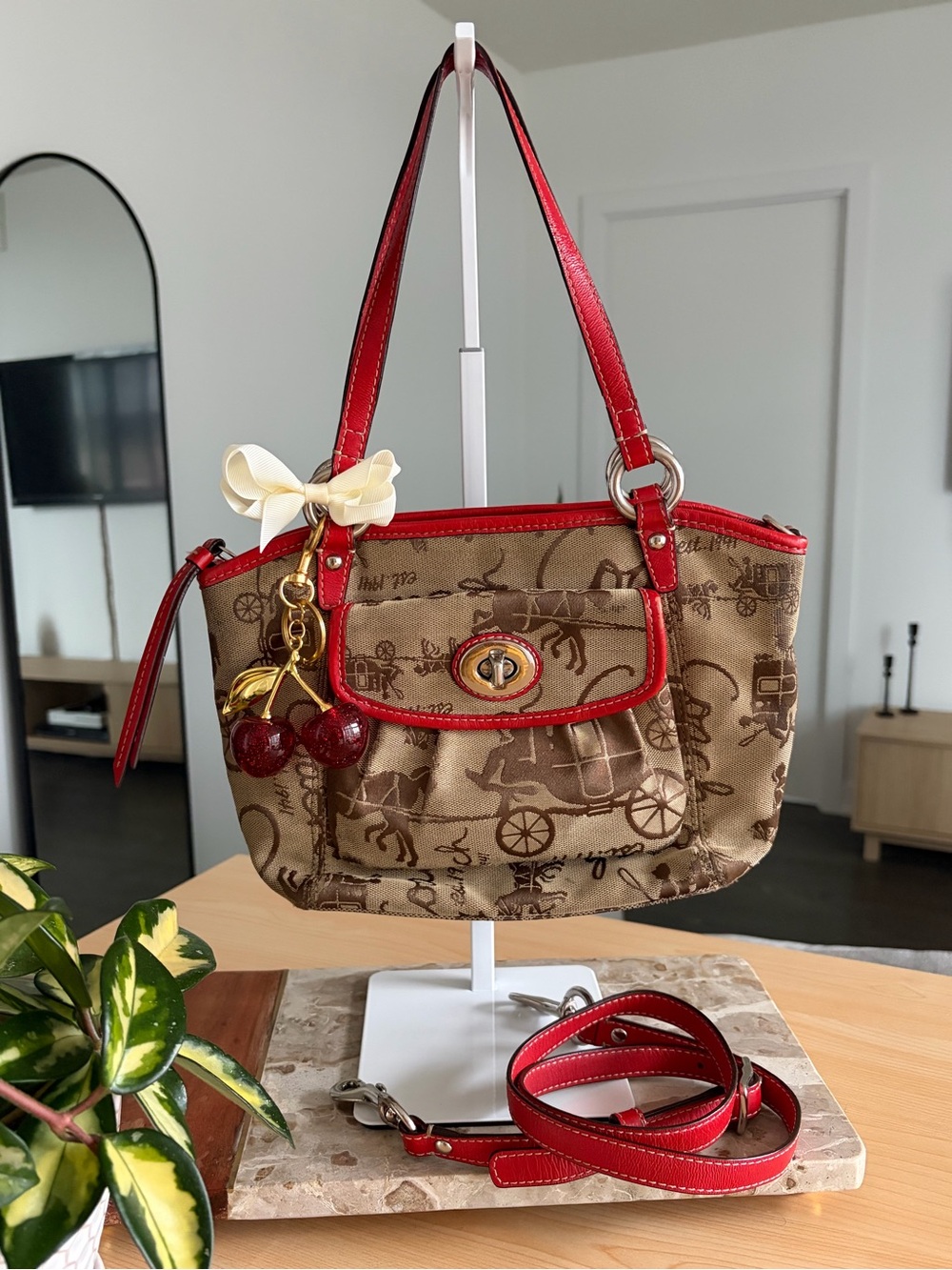Coach Horse & Carriage Canvas Print Leah Mini Bag with Detachable Strap